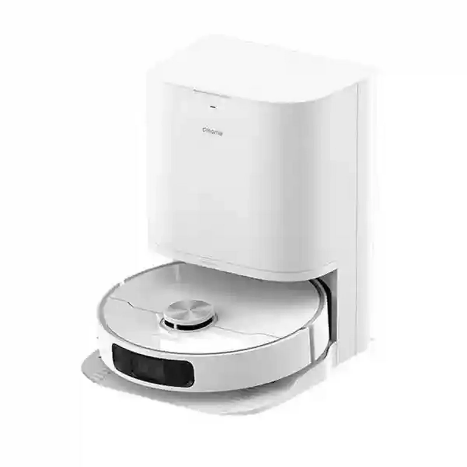 نمای اصلی جارو رباتیک شیائومی مدل Dreame L10 Prime سفید داخل ایستگاه بلند با پنل جلوی مشکی