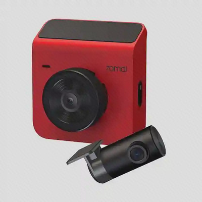 نمای اصلی دوربین خودرو شیائومی مدل 70mai A400+Rear cam set شامل دوربین قرمز مربعی و دوربین عقب مشکی