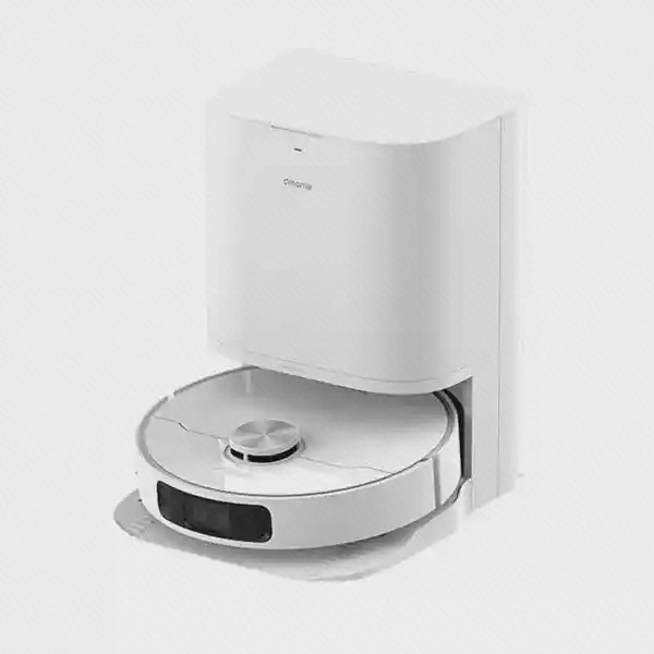 جارو رباتیک شیائومی مدل Dreame L10 Prime در نمای اصلی همراه داک نمای اصلی جارو رباتیک شیائومی مدل Dreame L10 Prime سفید داخل ایستگاه بلند با پنل جلوی مشکی