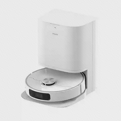 جارو رباتیک شیائومی مدل Dreame L10 Prime در نمای اصلی همراه داک نمای اصلی جارو رباتیک شیائومی مدل Dreame L10 Prime سفید داخل ایستگاه بلند با پنل جلوی مشکی
