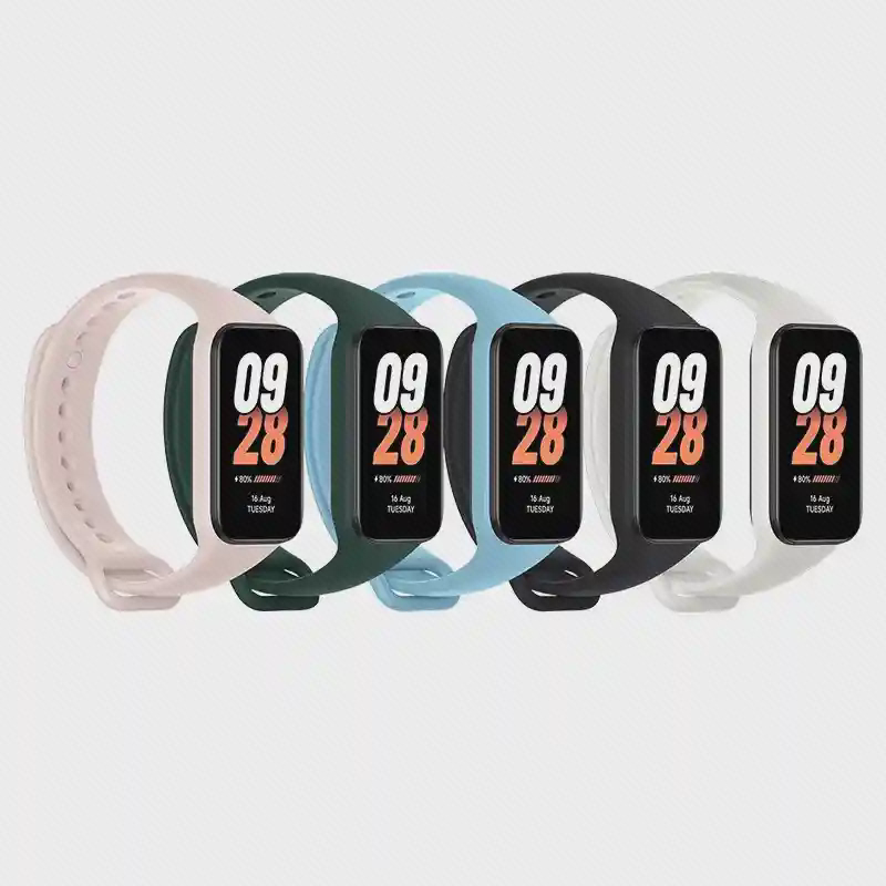 رنگبندی مچ بند شیائومی Smart Band 8 Active پنج رنگ صورتی سبز آبی مشکی و سفید مچ بند شیائومی Smart Band 8 Active