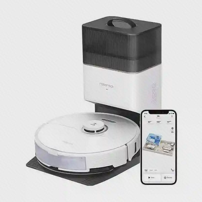 Roborock S8 Plus سفید با کنترل موبایل جارو رباتیک سفید Roborock S8 Plus همراه داک و اپلیکیشن موبایل
