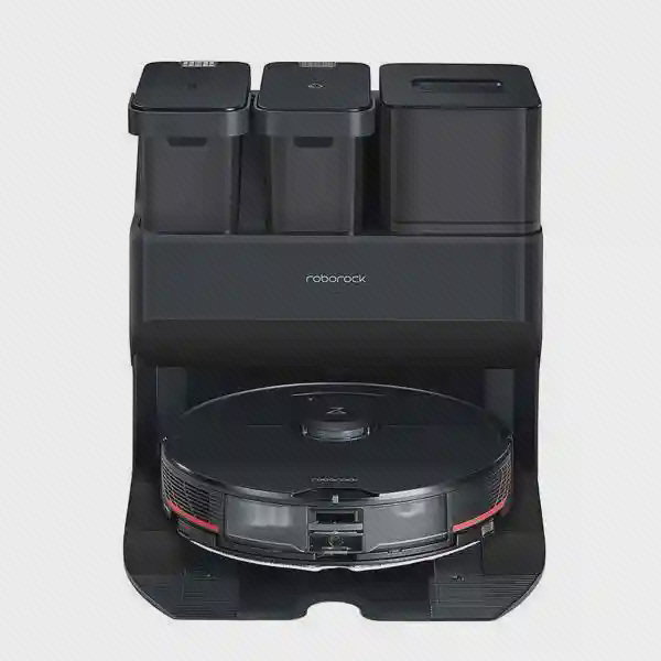نمای روبه‌روی Roborock S7 MaxV Ultra و سه محفظه بالای داک