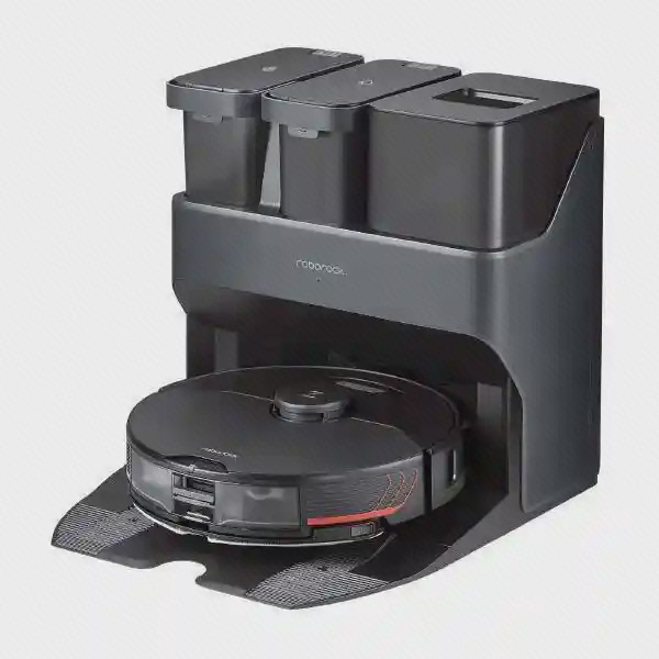 جارو رباتیک مشکی Roborock S7 MaxV Ultra روی داک سه مخزنه