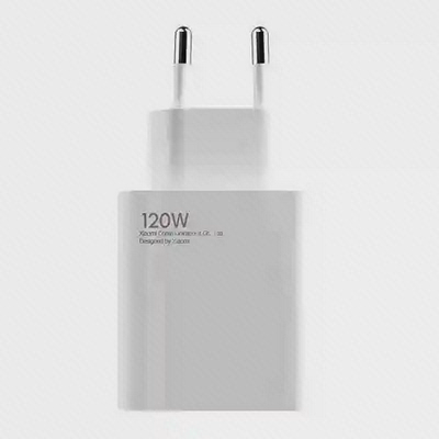 شارژر اورجینال Xiaomi 120W MDY-13-EE با دوشاخه اروپایی نمای جلوی آداپتور سفید ۱۲۰ وات شیائومی MDY-13-EE