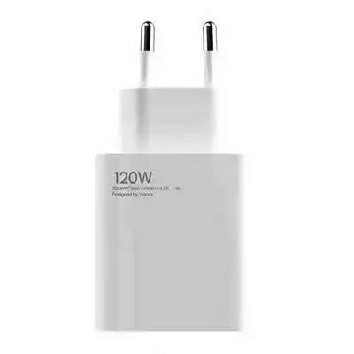 شارژر اورجینال Xiaomi 120W MDY-13-EE با دوشاخه اروپایی نمای جلوی آداپتور سفید ۱۲۰ وات شیائومی MDY-13-EE