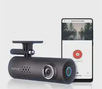 دوربین خودرو 70MAI Smart Dash Cam 1S کنار گوشی هوشمند و اپلیکیشن