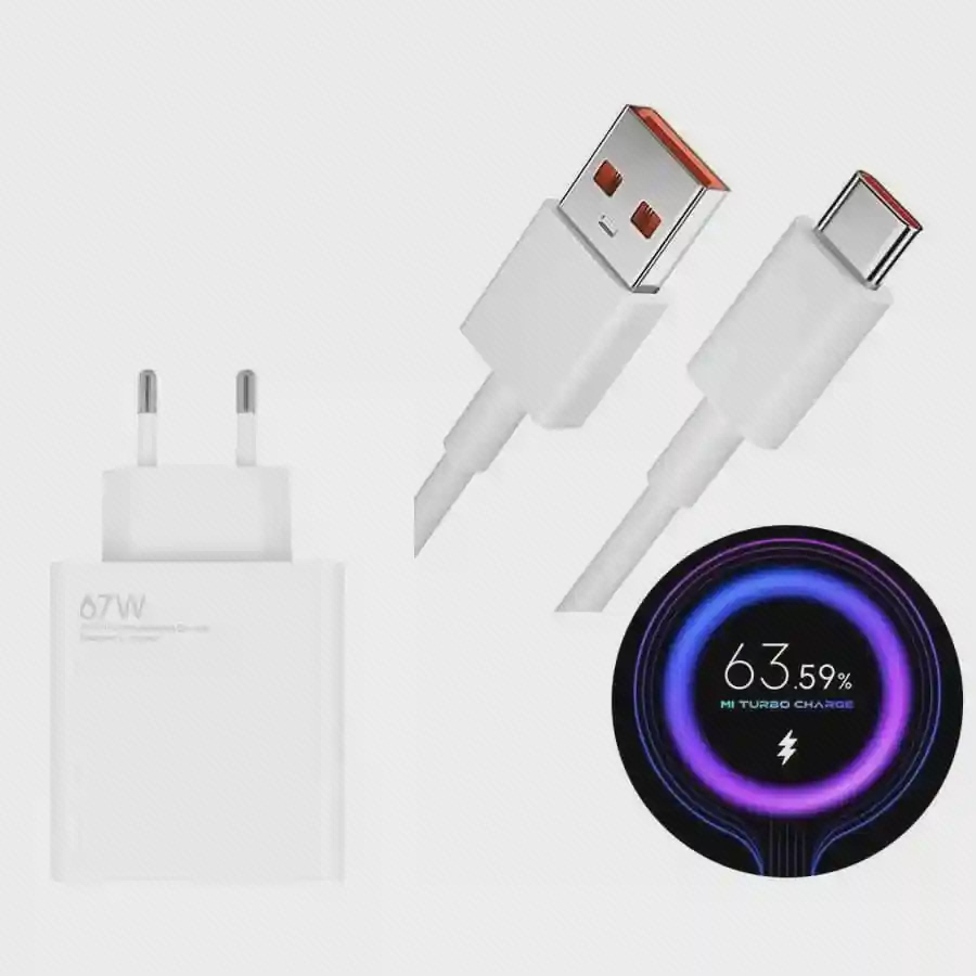 کابل و شارژر Xiaomi Turbo Charger 67W سفید آداپتور اصلی شیائومی ۶۷ وات با کابل USB به Type C و Mi Turbo Charge