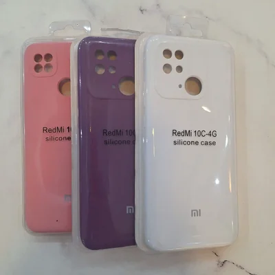 رنگ بندی قاب اورجینال ردمی 10C 4G داخل بسته بندی کاور سیلیکونی Redmi 10C 4G در رنگ های صورتی بنفش و سفید