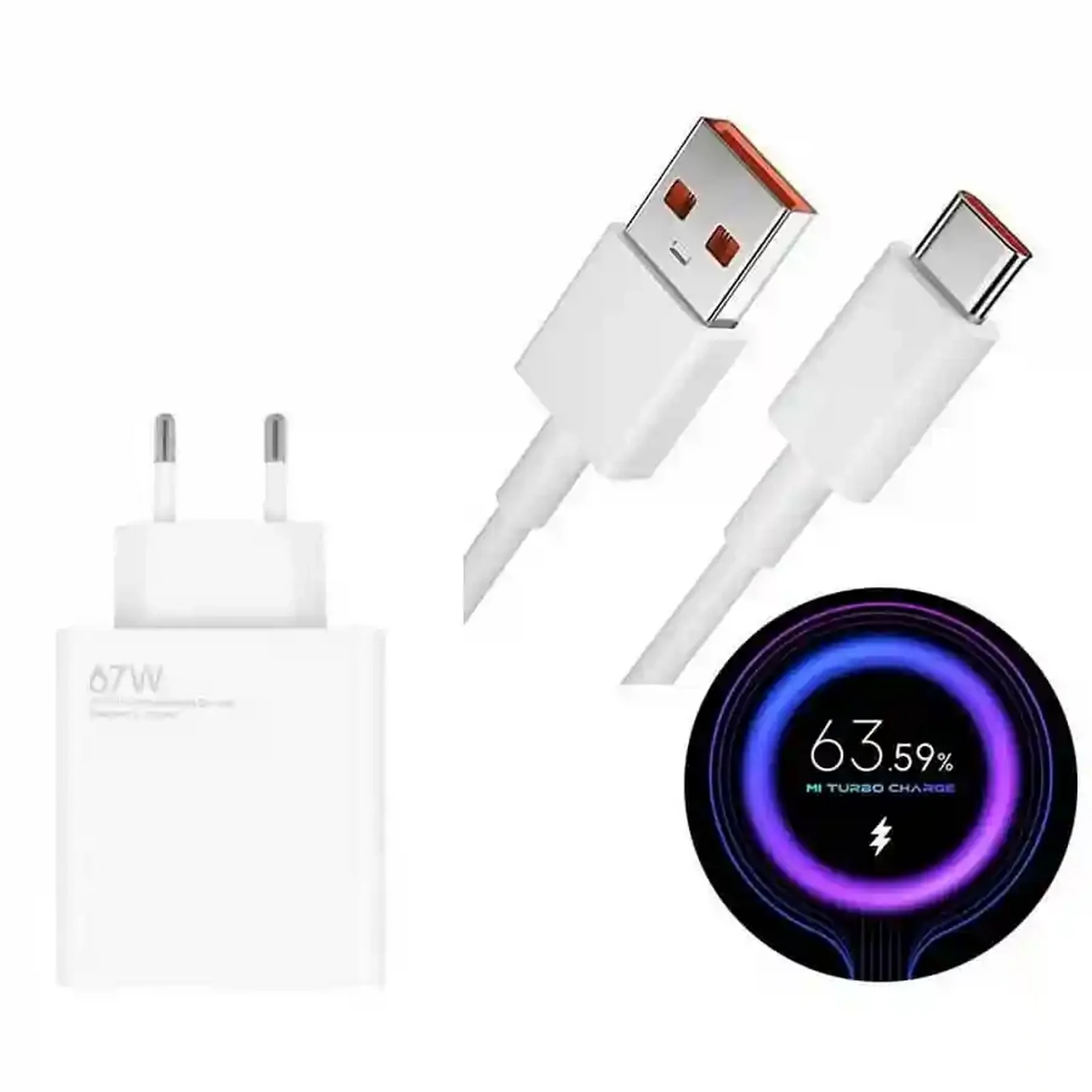 کابل و شارژر Xiaomi Turbo Charger 67W سفید آداپتور اصلی شیائومی ۶۷ وات با کابل USB به Type C و Mi Turbo Charge