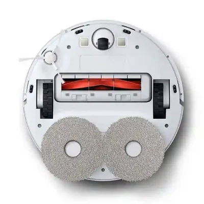برس اصلی و پدهای زیر Robot Vacuum S10 Plus نمای زیر جارو رباتیک شیائومی S10 Plus با برس و دو پد تی