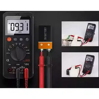 اندازه‌گیری باتری ۹ ولت با مولتی‌متر Jimi JM-G3401