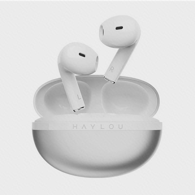 هندزفری بلوتوث Haylou X1 2023 سفید با کیس شارژ نمای اصلی هندزفری سفید Haylou X1 2023 بالای کیس باز