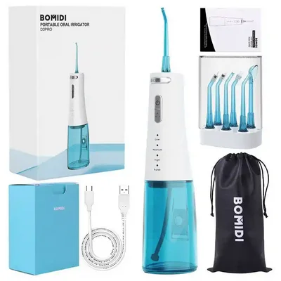 محتویات جعبه دهانشوی شیائومی BOMIDI D3 Pro لوازم کامل واتر جت BOMIDI D3 Pro با شش سری و کیف