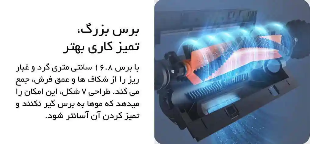 جارو رباتیک شیائومی مدل Dreame D9 Max - پک گلوبال - جاروی گرد و غبار از عمق فرش - نمای 3