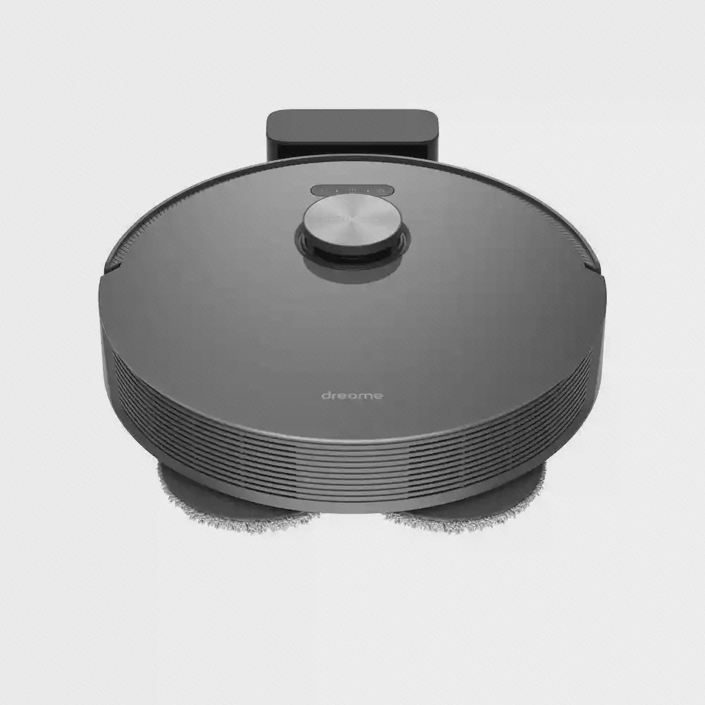 نمای اصلی جارو رباتیک Dreame L10S Pro و پایه شارژ جارو رباتیک شیائومی Dreame L10S Pro مشکی با دو پد چرخان
