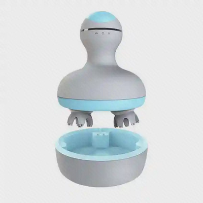 نمای اصلی ماساژور سر Xiaomi Mini M2 با پایه ماساژور سر شیائومی Mini M2 خاکستری و آبی جداشده از پایه نگهدارنده