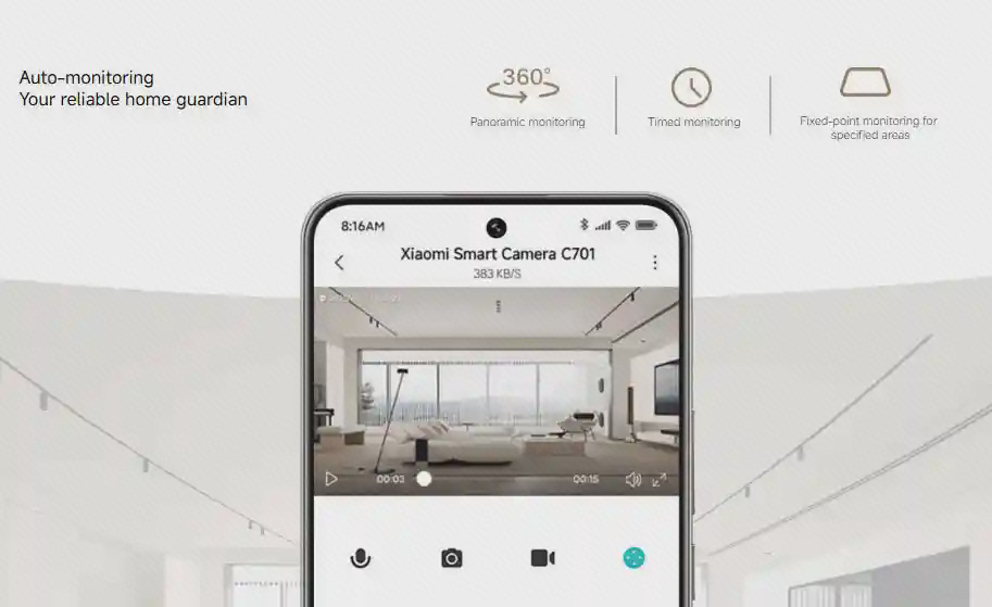 کنترل دوربین Xiaomi Smart Camera C701 در برنامه Xiaomi Home