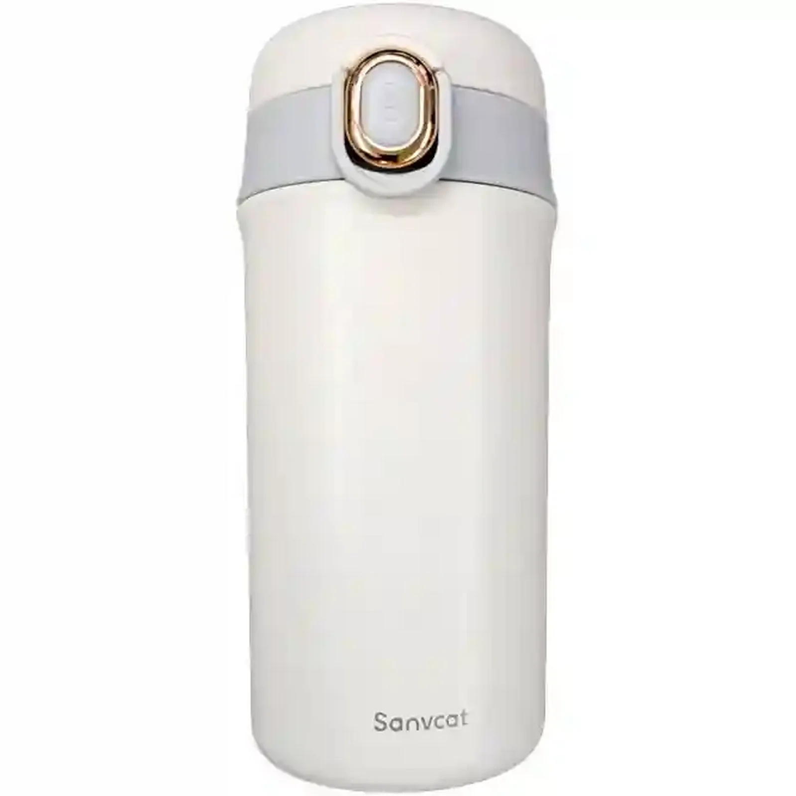 نمای روبه رو فلاسک شیائومی Sanvcat H8104 فلاسک Sanvcat H8104 سفید با دکمه طلایی روی درپوش
