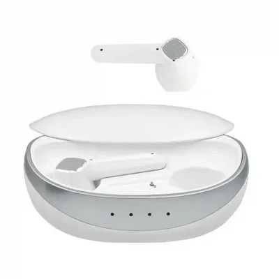 نمای اصلی میبرو Earbuds S1 داخل محفظه سفید هندزفری سفید Mibro S1 با کیس شارژ باز و نشانگرهای LED