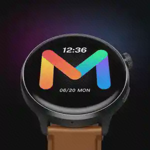 میبرو لایت ۲ با بند قهوهای ساعت گرد میبرو لایت ۲ با بند قهوهای و طرح حرف M رنگی روی صفحه