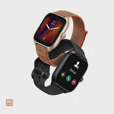دو ساعت هوشمند Amazfit GTS 4 با بند پارچه‌ای قهوه‌ای و سیلیکونی مشکی