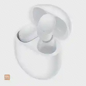 نمای کیس باز هندزفری Redmi Buds 4 کیس سفید باز Redmi Buds 4 با دو گوشی داخل محفظه روی زمینه سفید