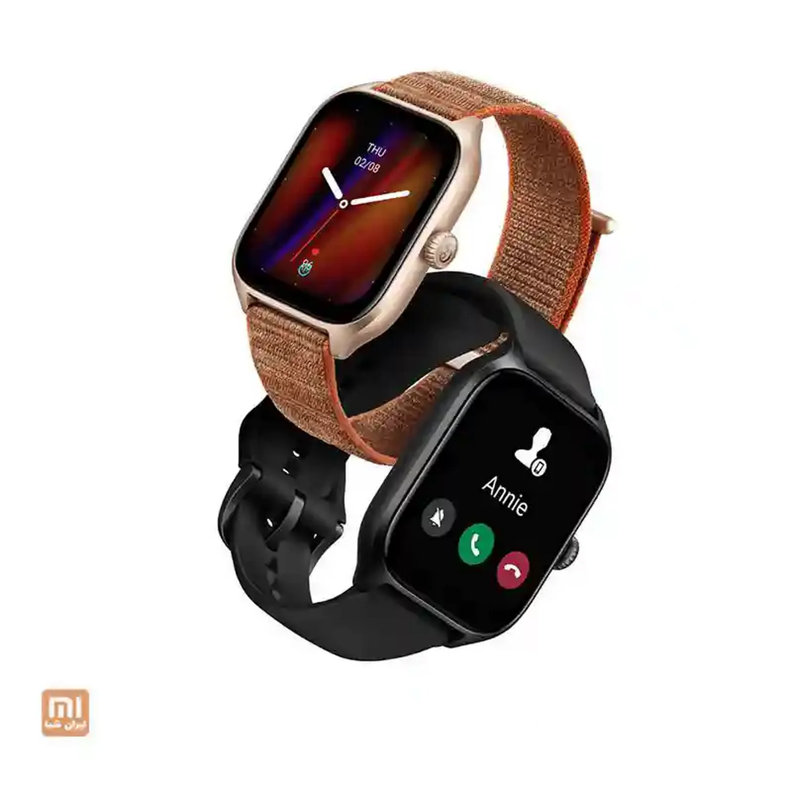 ساعت شیائومی Amazfit GTS 4 در دو ترکیب بند دو ساعت هوشمند Amazfit GTS 4 با بند پارچهای قهوهای و سیلیکونی مشکی