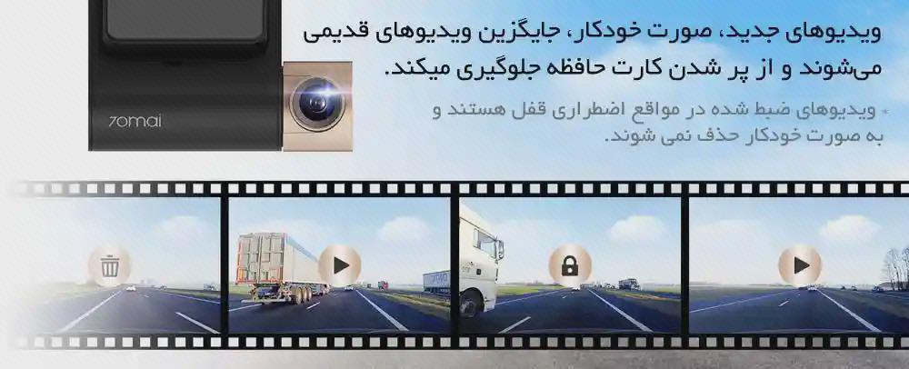 راهنمای ضبط حلقهای دوربین 70mai Lite D08 پوستر ضبط حلقهای دوربین 70mai Lite D08 با نوار تصاویر ویدئو
