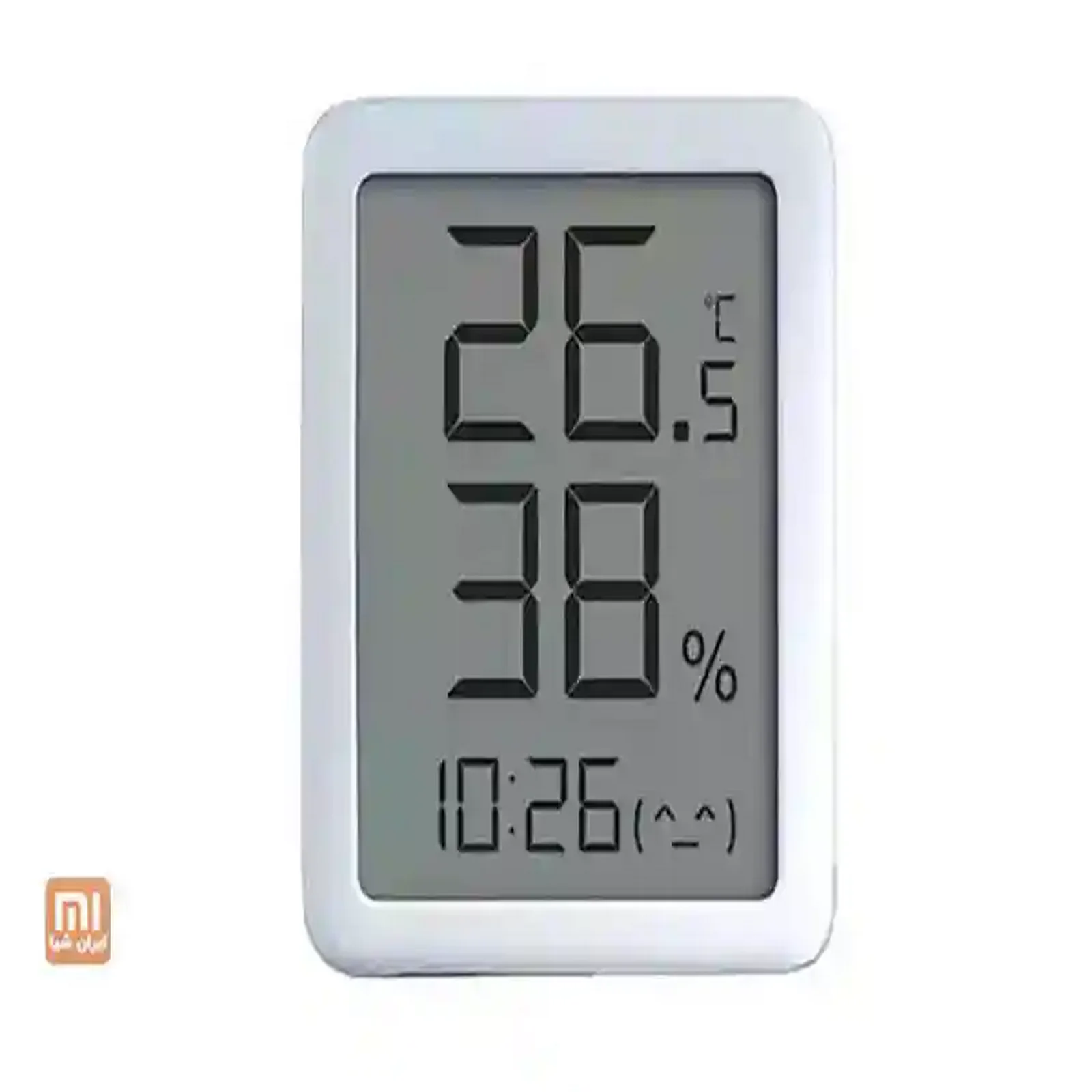 نمای مستقیم نمایشگر Xiaomi MHO-C601 سنسور دما و رطوبت شیائومی MHO-C601 با نمایش 26.5 درجه و 38 درصد