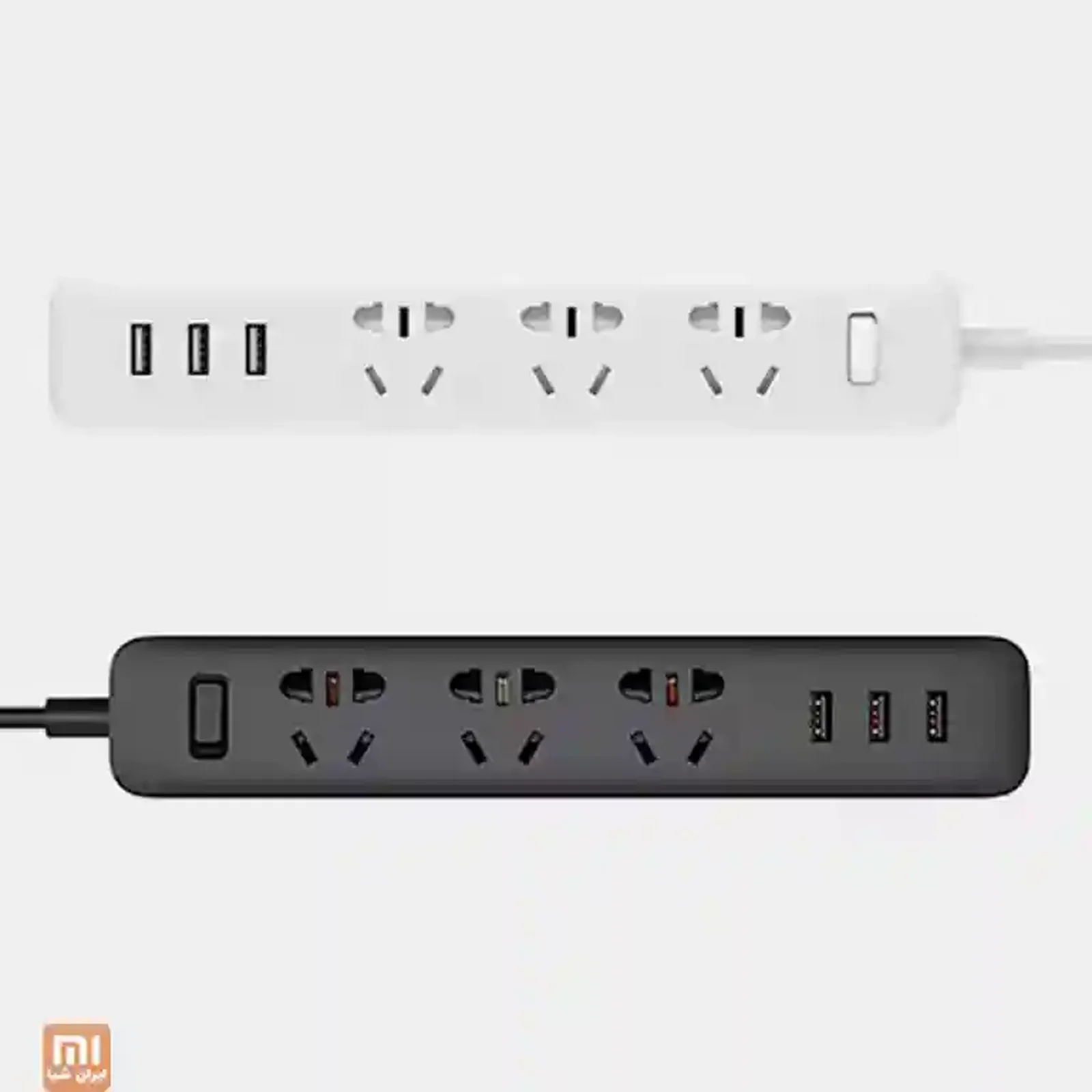 نمای چندراهی Xiaomi XMCXB01QM با سه پریز و سه USB چندراهی برق شیائومی XMCXB01QM در دو رنگ سفید و مشکی