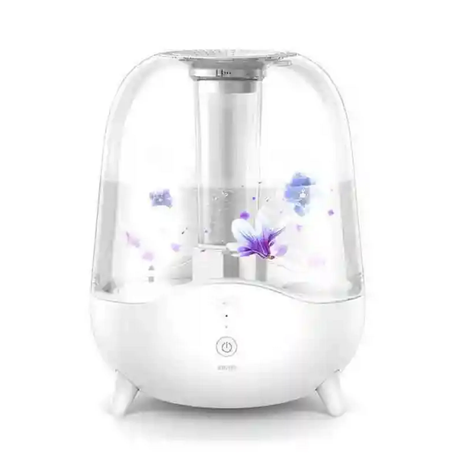 نمای اصلی رطوبت ساز شیائومی Deerma F325 دستگاه بخور شیائومی Deerma F325 با مخزن شفاف و گلهای بنفش
