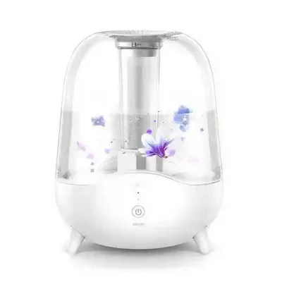 نمای اصلی رطوبت ساز شیائومی Deerma F325 دستگاه بخور شیائومی Deerma F325 با مخزن شفاف و گلهای بنفش