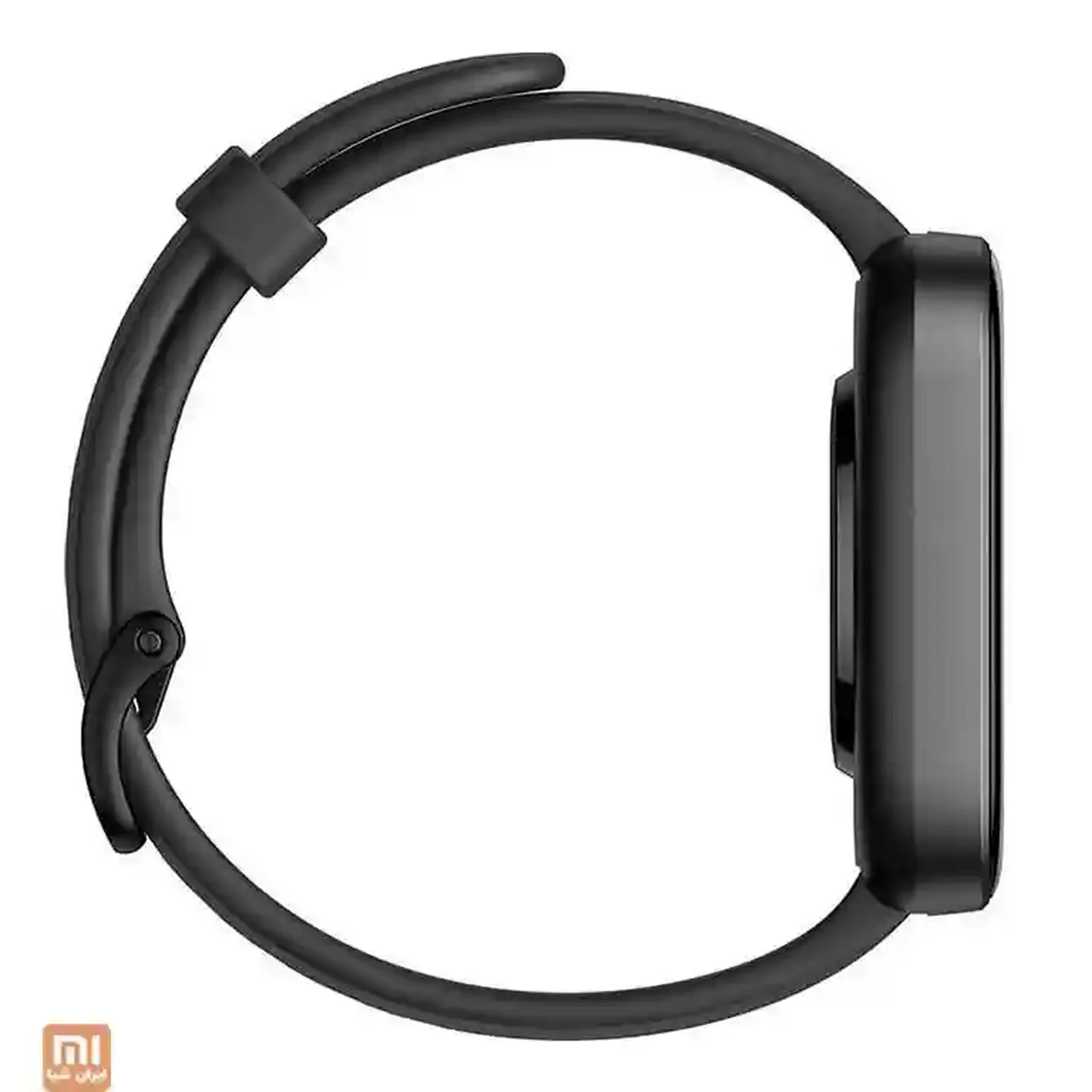 ضخامت بدنه Amazfit Bip 3 از سمت چپ نمای جانبی ساعت هوشمند مشکی Amazfit Bip 3 روی مچ بسته
