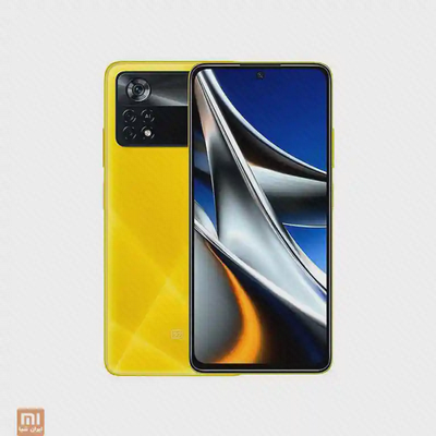 طراحی Poco X4 Pro زرد نمای جلو و پشت Poco X4 Pro زرد با دوربین ۱۰۸ مگاپیکسلی
