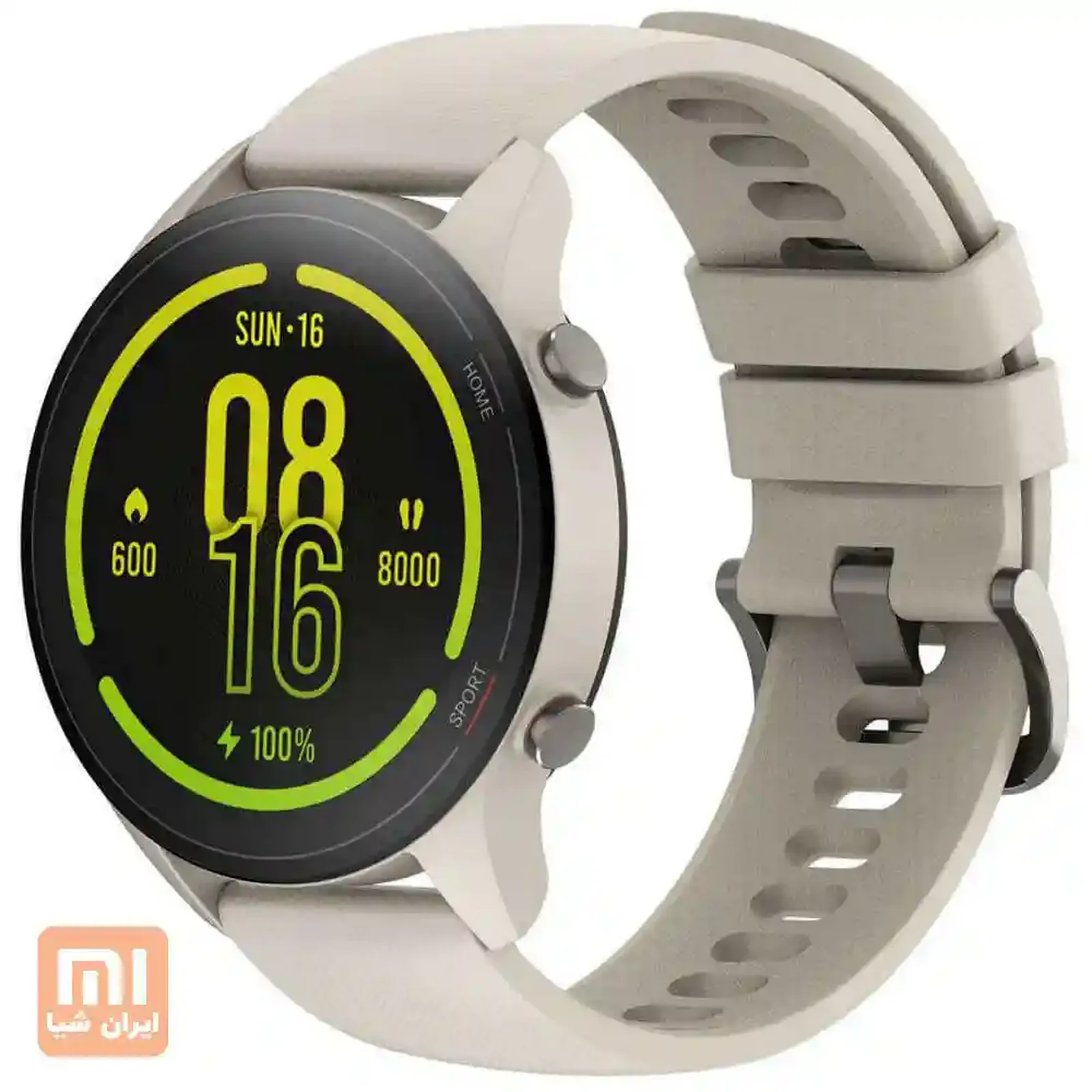 نمای نزدیک ساعت شیائومی Mi Watch XMWTCL02 کرم ساعت هوشمند شیائومی Mi Watch XMWTCL02 کرم با صفحه دیجیتال 08:16