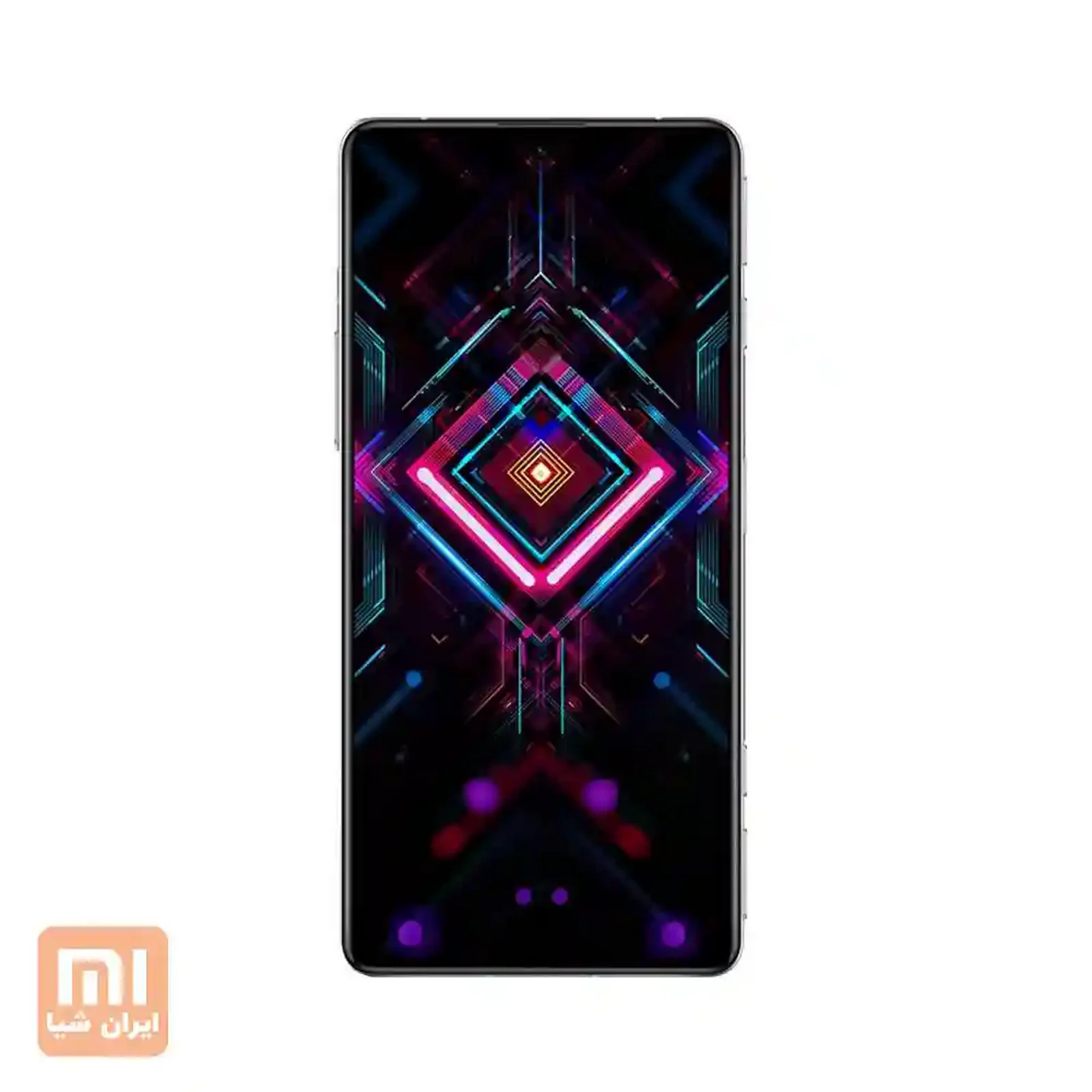 نمای جلوی گوشی شیائومی Redmi K40 Gaming با نمایشگر تمام‌صفحه و طرح نئونی