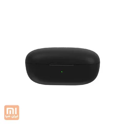 محفظه بسته هندزفری QCY T17 کیس شارژ بسته QCY T17 مشکی از نمای روبهرو با نشانگر سبز