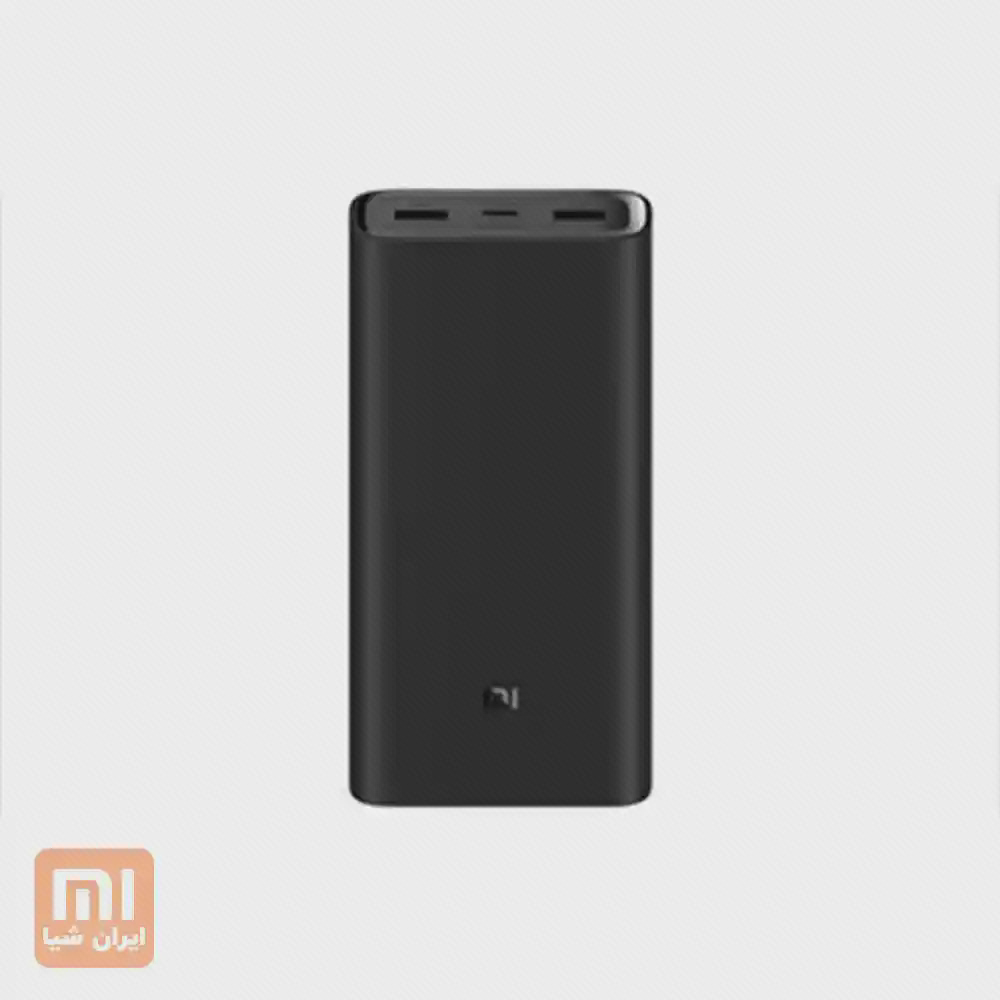 نمای روبه‌روی پاوربانک Xiaomi Mi Power Bank 3 ظرفیت 20000mAh مشکی