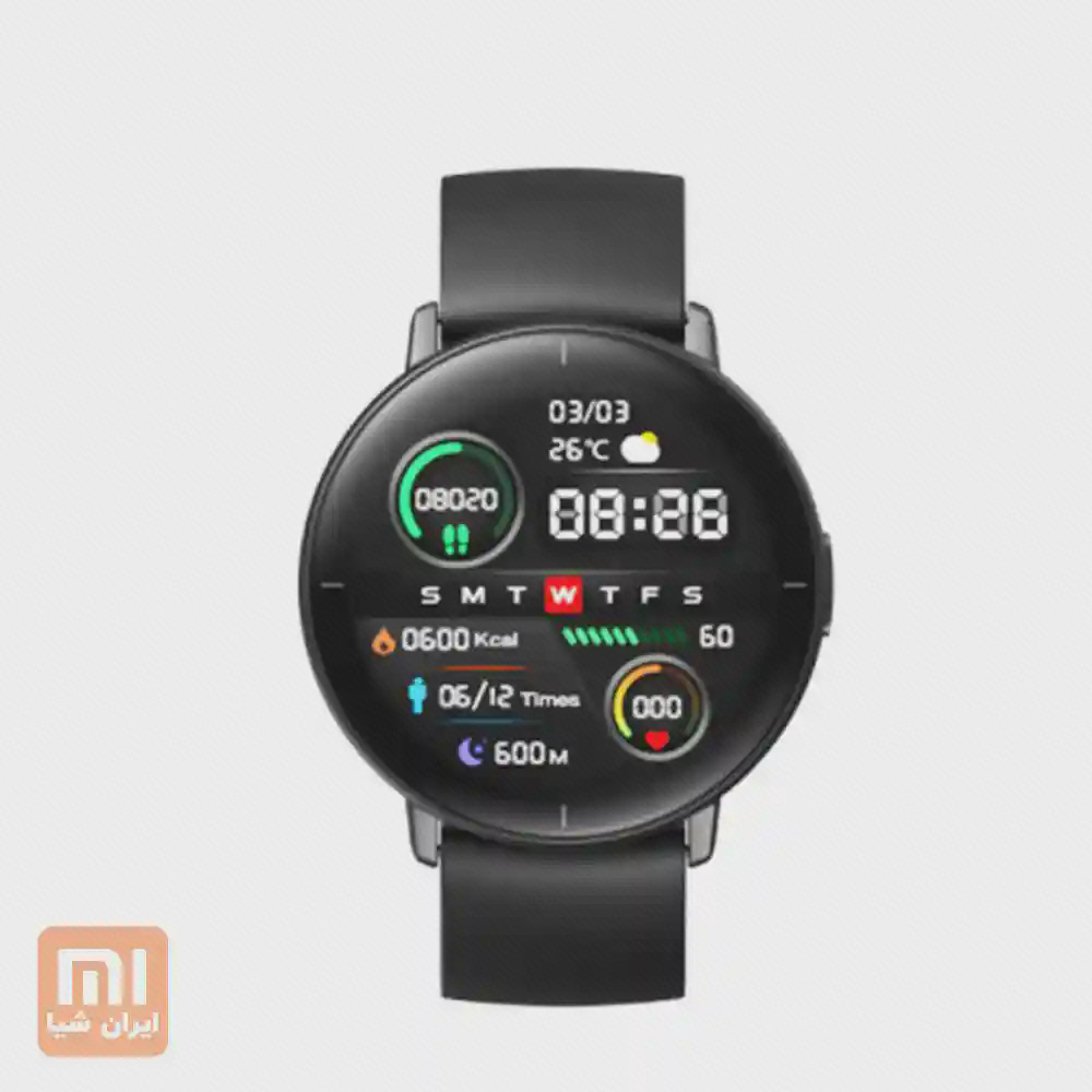 واچفیس دیجیتال Mibro Lite نمای روبهروی ساعت هوشمند Mibro Lite مشکی با صفحه آمار فعالیت