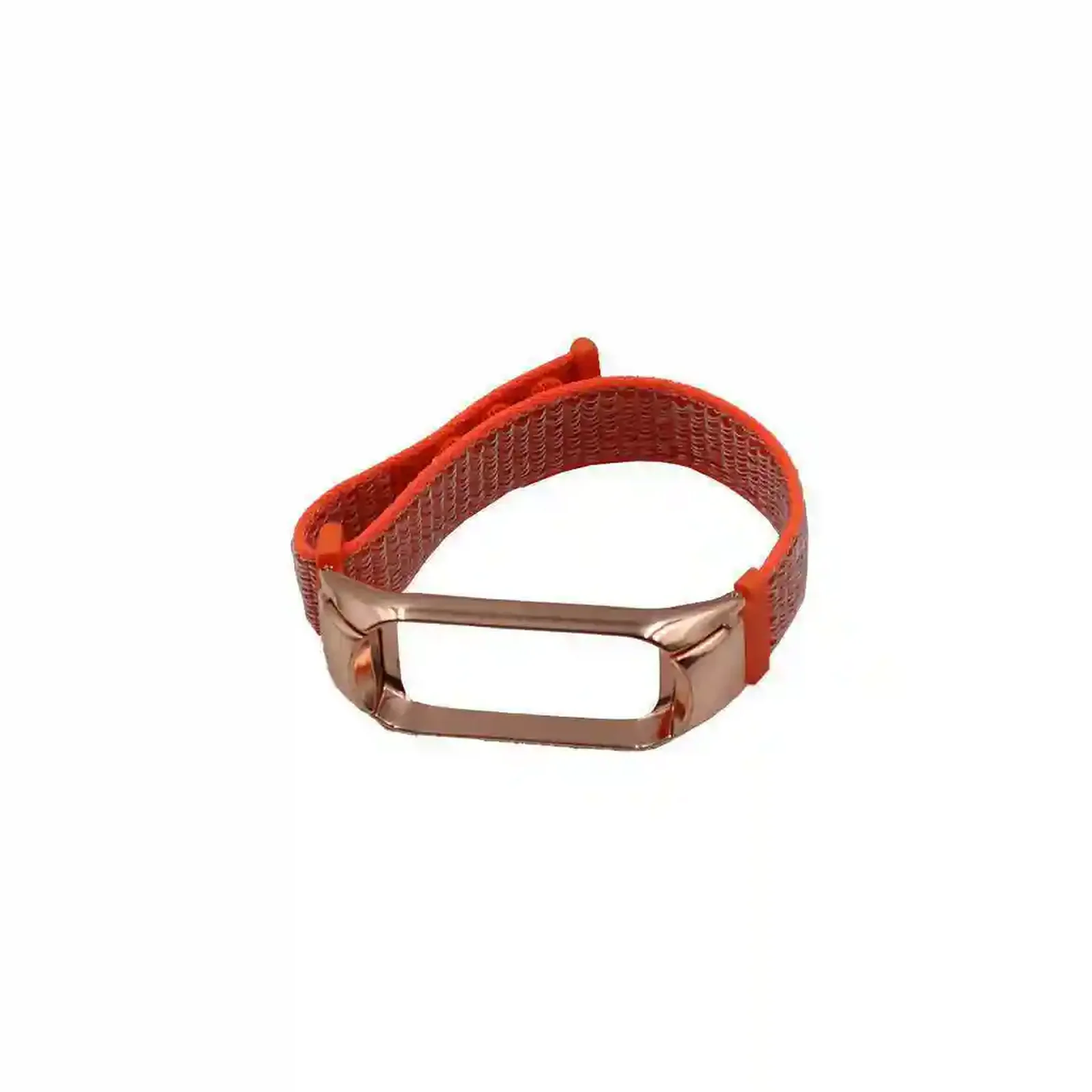 بند پارچهای نارنجی Mi Band 3 بند چسبی نارنجی Mi Band 3 با قاب فلزی رزگلد
