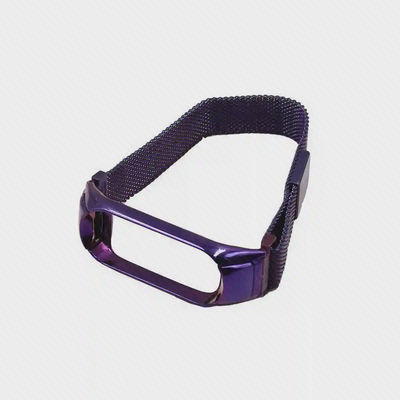 بند فلزی بنفش شیائومی Mi Band 4 بند فلزی حصیری Mi Band 4 بنفش با قاب براق همرنگ