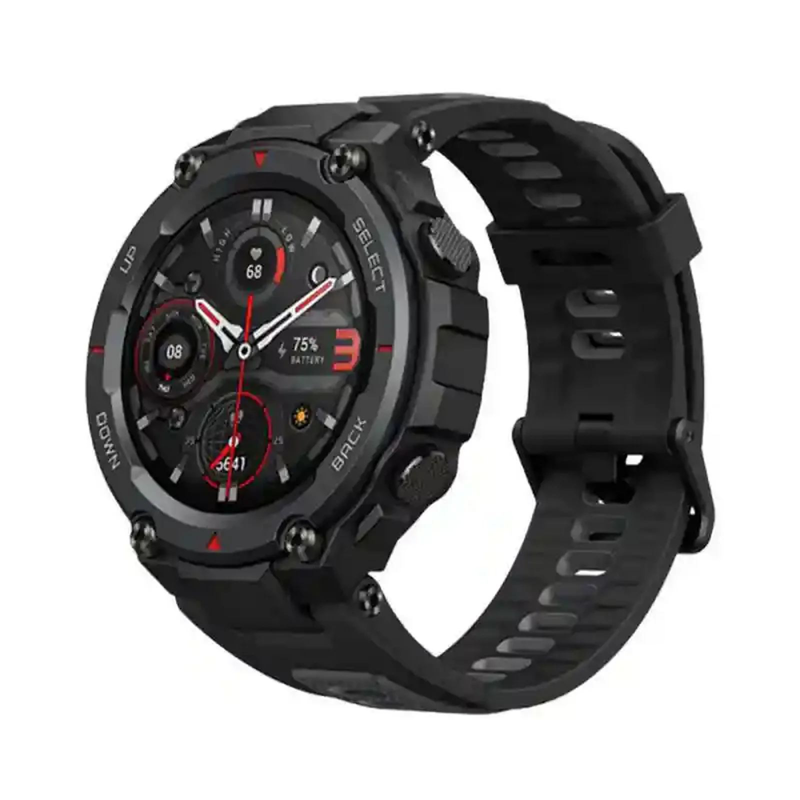 نمای اصلی Amazfit T-Rex Pro مشکی ساعت هوشمند Amazfit T-Rex Pro مشکی با قاب مقاوم و صفحه عقربهای