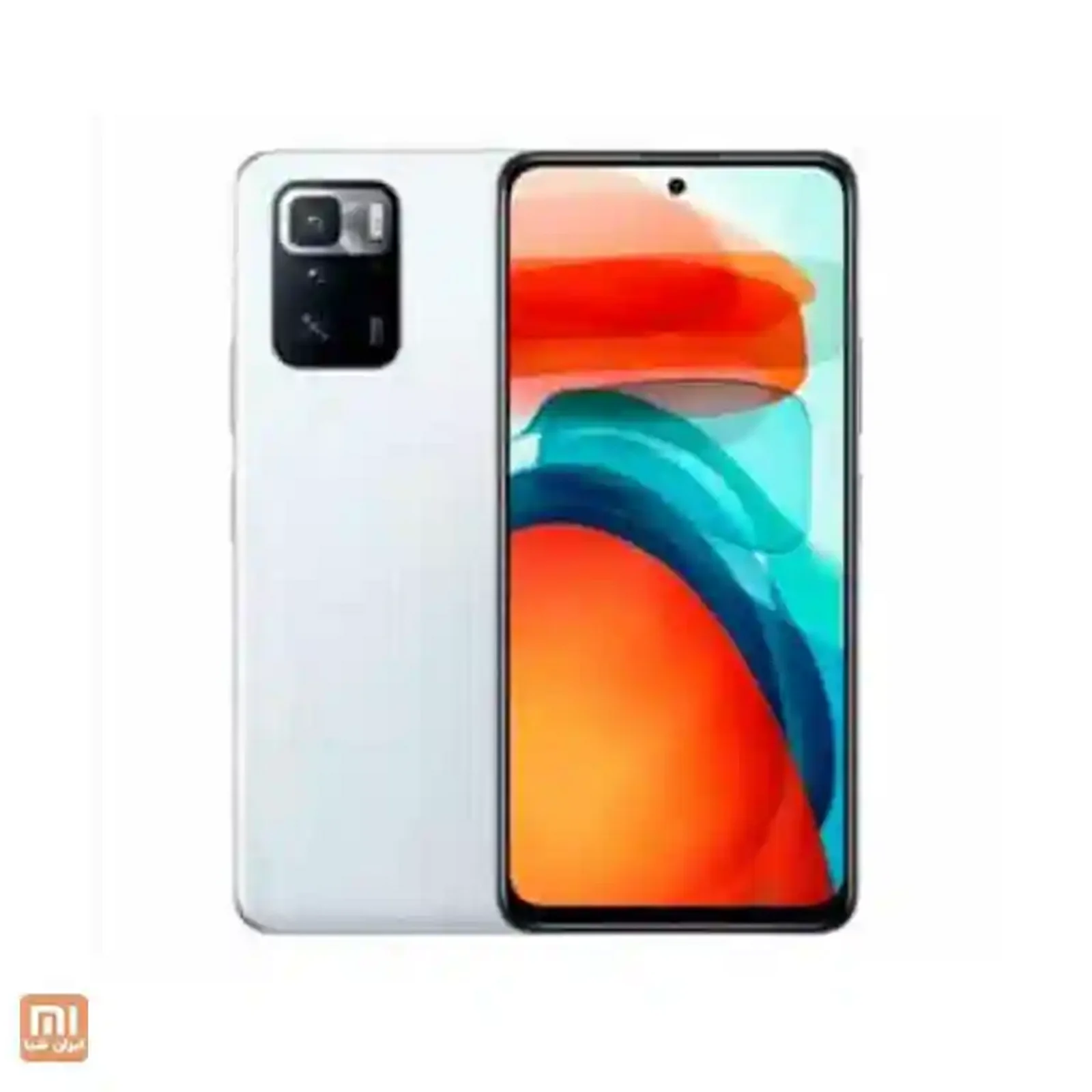 نمای اصلی Poco X3 GT 8/256 سفید گوشی Poco X3 GT سفید از نمای جلو و پشت با نمایشگر حفرهدار