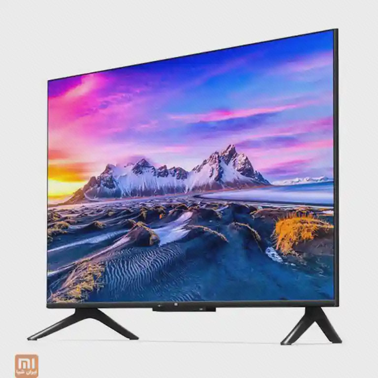 زاویه جلوی تلویزیون هوشمند Mi TV P1 نمای سهربع تلویزیون شیائومی P1 55 اینچ روی دو پایه مشکی