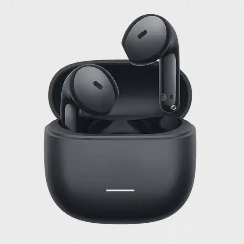 هندزفری مشکی Redmi Buds 8 Active گوشیهای مشکی Redmi Buds 8 Active در بالای کیس شارژ باز