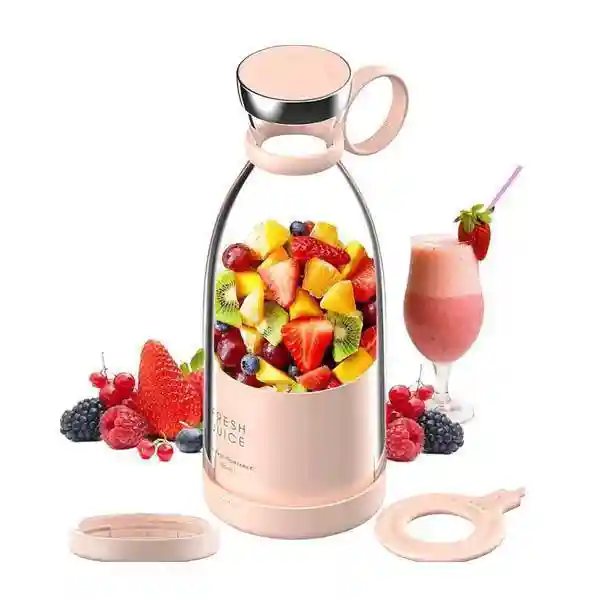 مخلوط‌کن Fresh Juice صورتی پرشده با قطعه‌های کوچک میوه