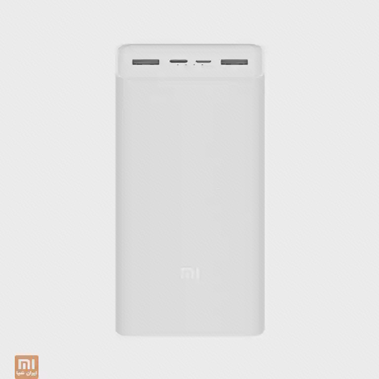 پاوربانک سفید Xiaomi PB3018ZM پاوربانک سفید Xiaomi PB3018ZM با درگاههای اتصال در بالای بدنه