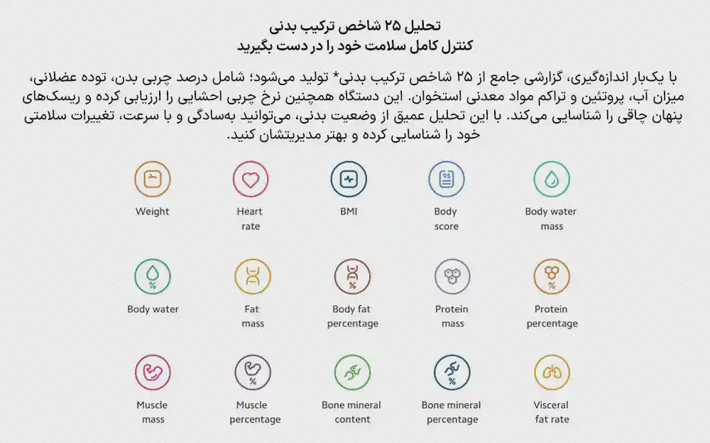 نمونه شاخص‌های ترکیب بدن در گزارش ترازو شیائومی S400
