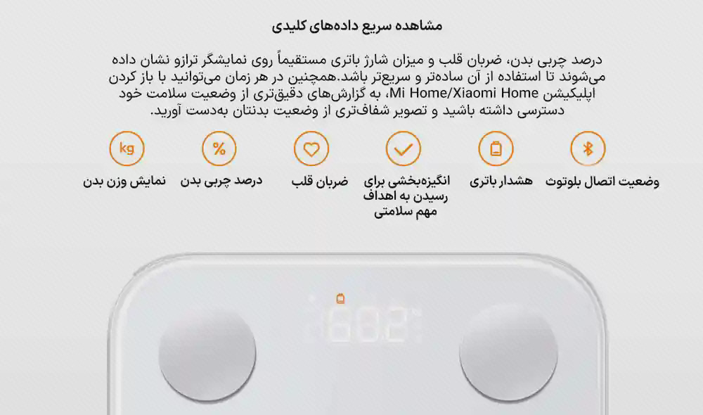 اطلاعات قابل مشاهده روی نمایشگر ترازو Xiaomi S400
